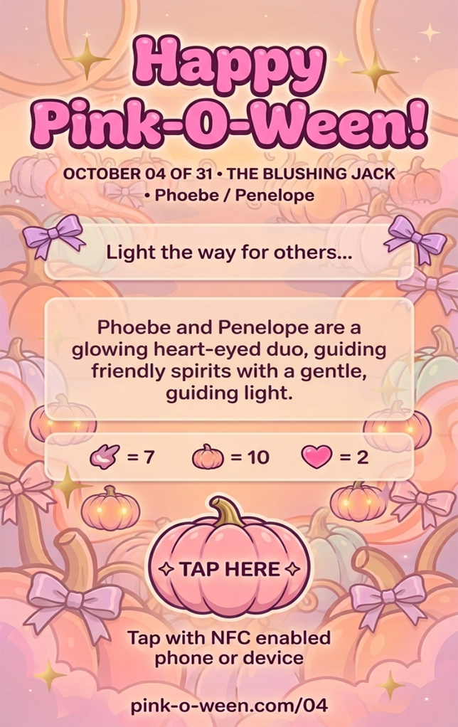 Tap Greeting Card NFC Video Pinkoween Phoebe, The Blushing Jack (OCTOBER 04 OF 31) Back Specs