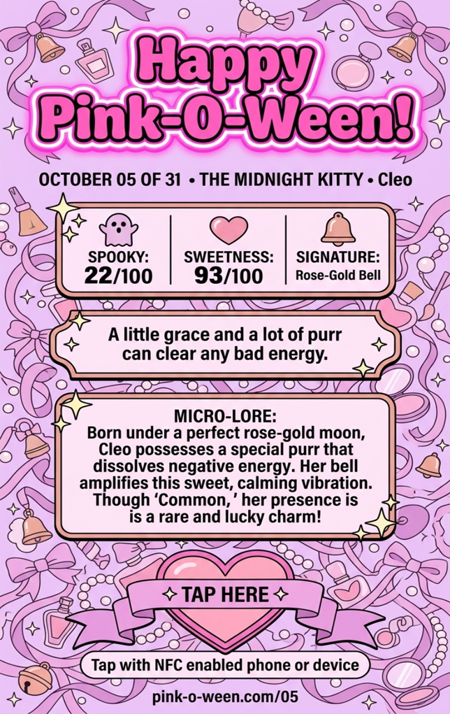 Tap Greeting Card NFC Video Pinkoween Cleo, The Midnight Kitty Back Specifications