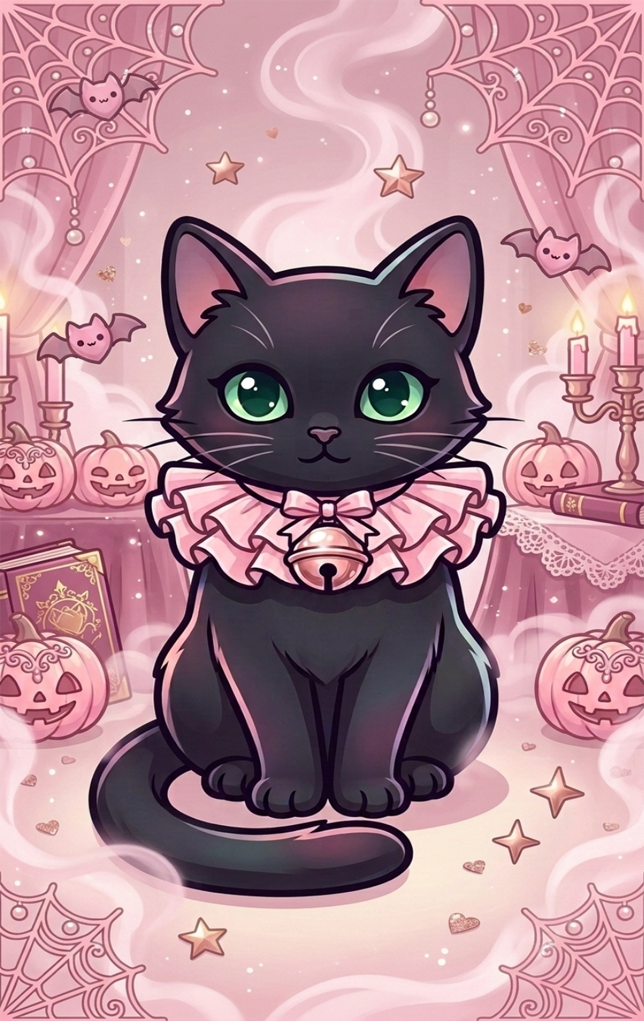 Tap Greeting Card NFC Video Pinkoween Cleo, The Midnight Kitty Front Artwork