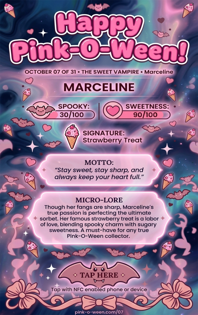 Tap Greeting Card NFC Video Pinkoween Marceline, The Sweet Vampire (OCTOBER 07 OF 31) Back Specs