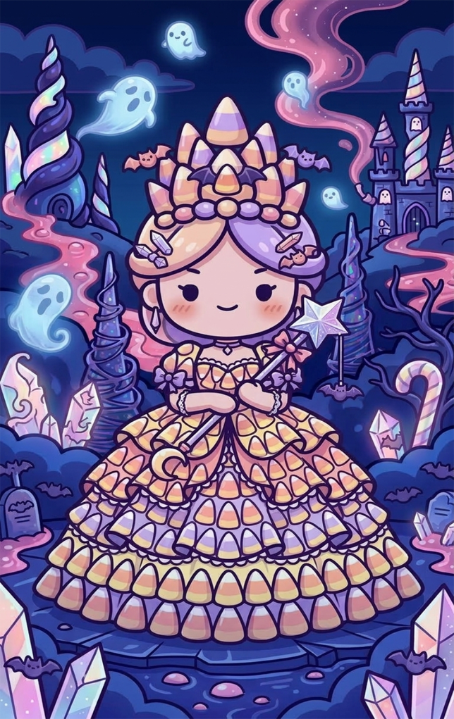 Tap Greeting Card NFC Video Pinkoween Blair, The Candy Corn Queen Front Artwork