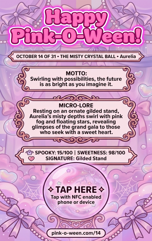 Tap Greeting Card NFC Video Pinkoween Aurelia, The Misty Crystal Ball Back Specifications