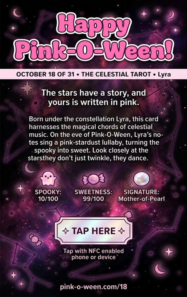 Tap Greeting Card NFC Video Pinkoween Lyra, The Celestial Tarot (OCTOBER 18 OF 31) Back Specs