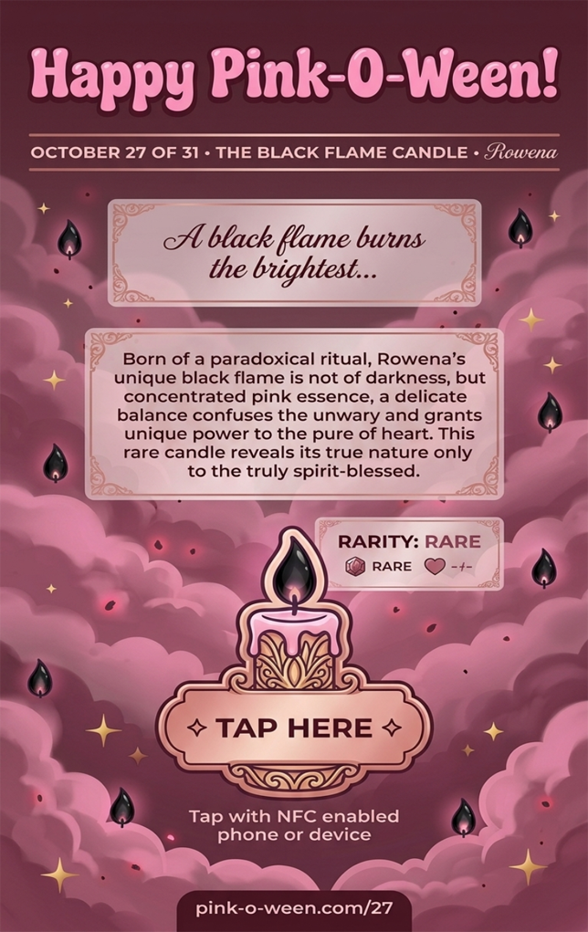 Tap Greeting Card NFC Video Pinkoween Rowena, The Black Flame Candle (OCTOBER 27 OF 31) Back Specs