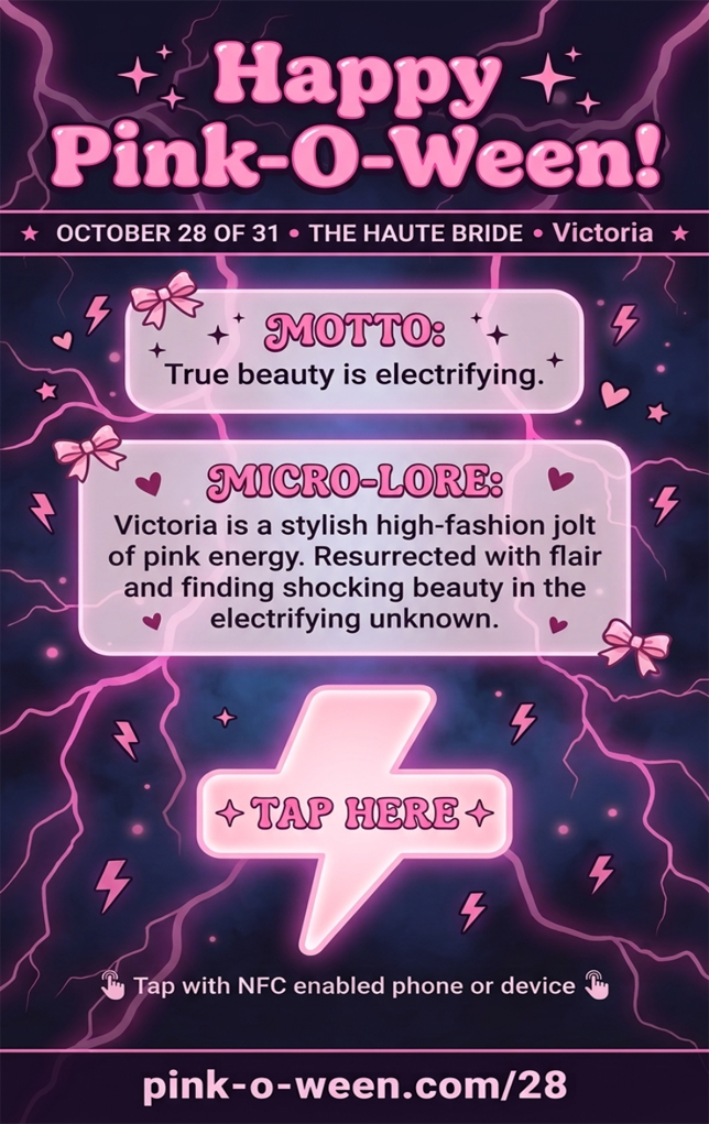 Tap Greeting Card NFC Video Pinkoween Victoria, The Haute Bride (OCTOBER 28 OF 31) Back Specs