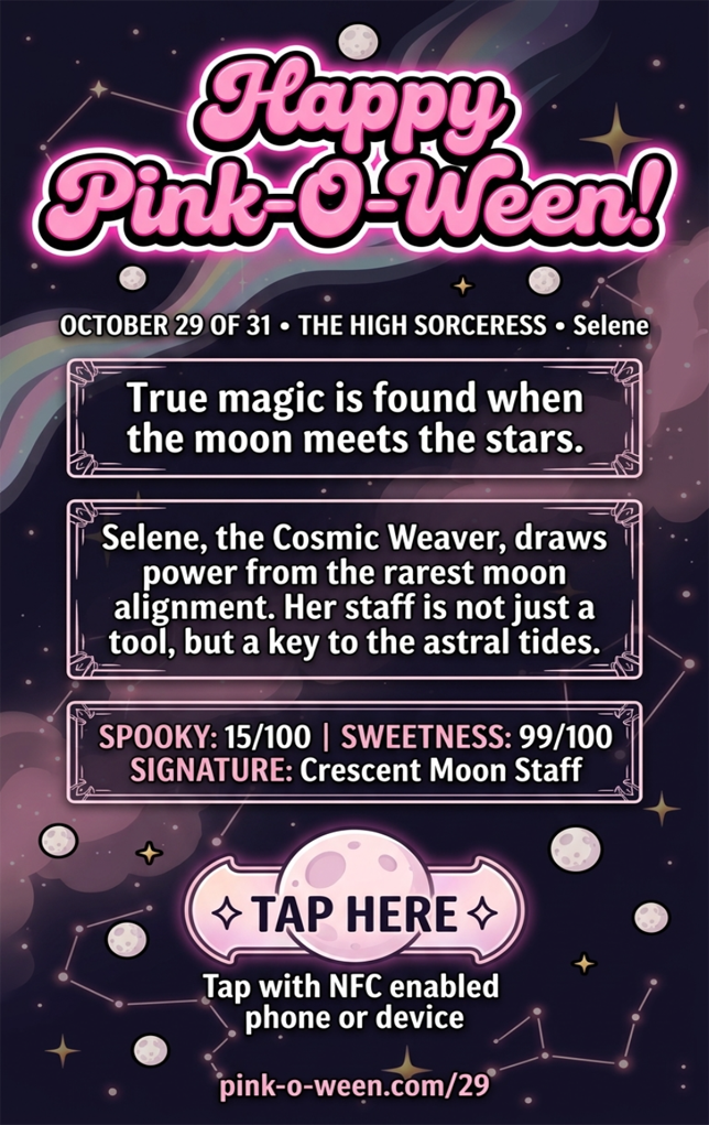 Tap Greeting Card NFC Video Pinkoween Selene, The High Sorceress (OCTOBER 29 OF 31) Back Specs