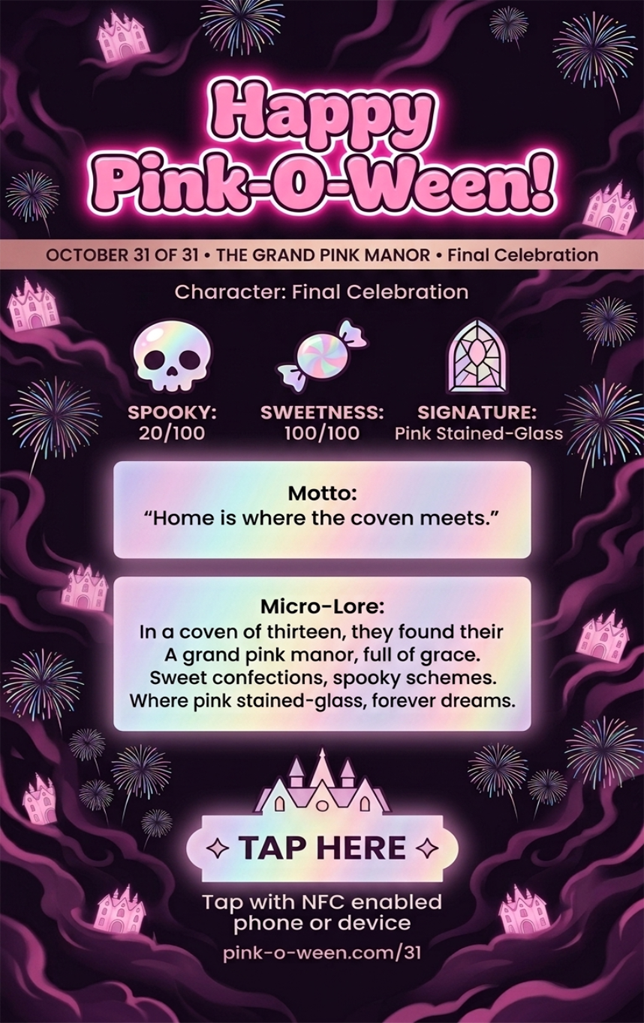Tap Greeting Card NFC Video Pinkoween The Sovereign Manor & The Radiant Mirror (OCTOBER 31 OF 31) Back Specs