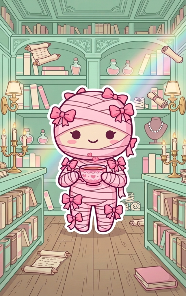 Tap Greeting Card NFC Video Pinkoween Aveline, The Linen Mummy (OCTOBER 02 OF 31)