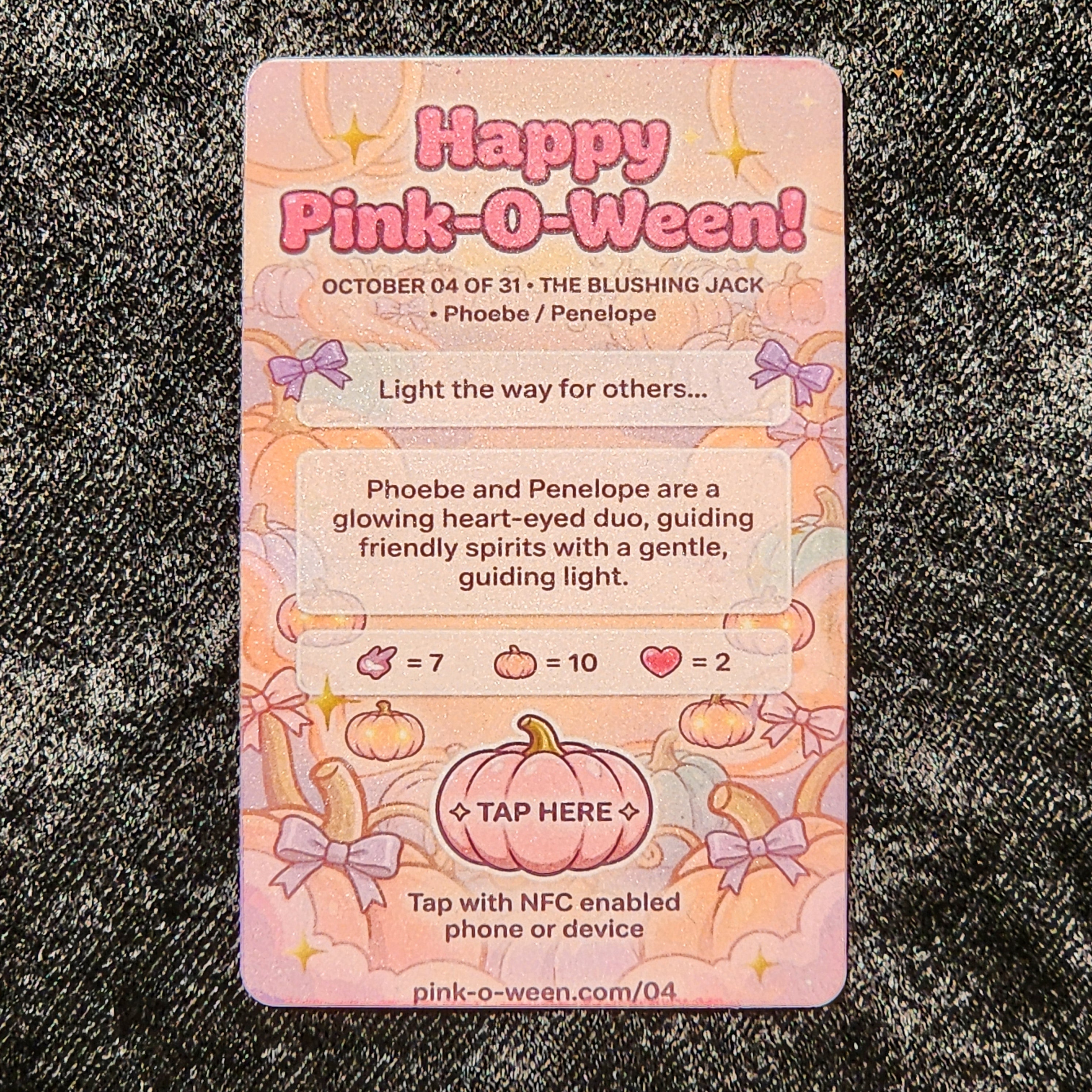 Tap Greeting Card NFC Video Pinkoween Phoebe, The Blushing Jack (OCTOBER 04 OF 31) Real Card Back Photo