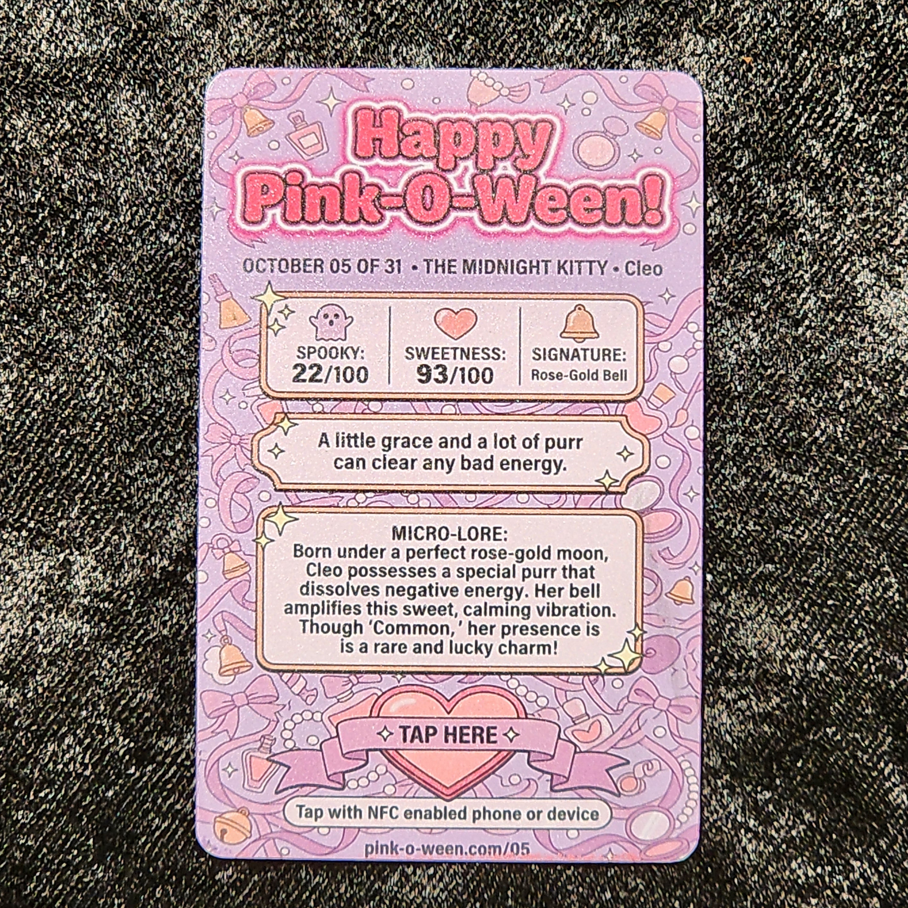 Tap Greeting Card NFC Video Pinkoween Cleo, The Midnight Kitty (OCTOBER 05 OF 31) Real Card Back Photo