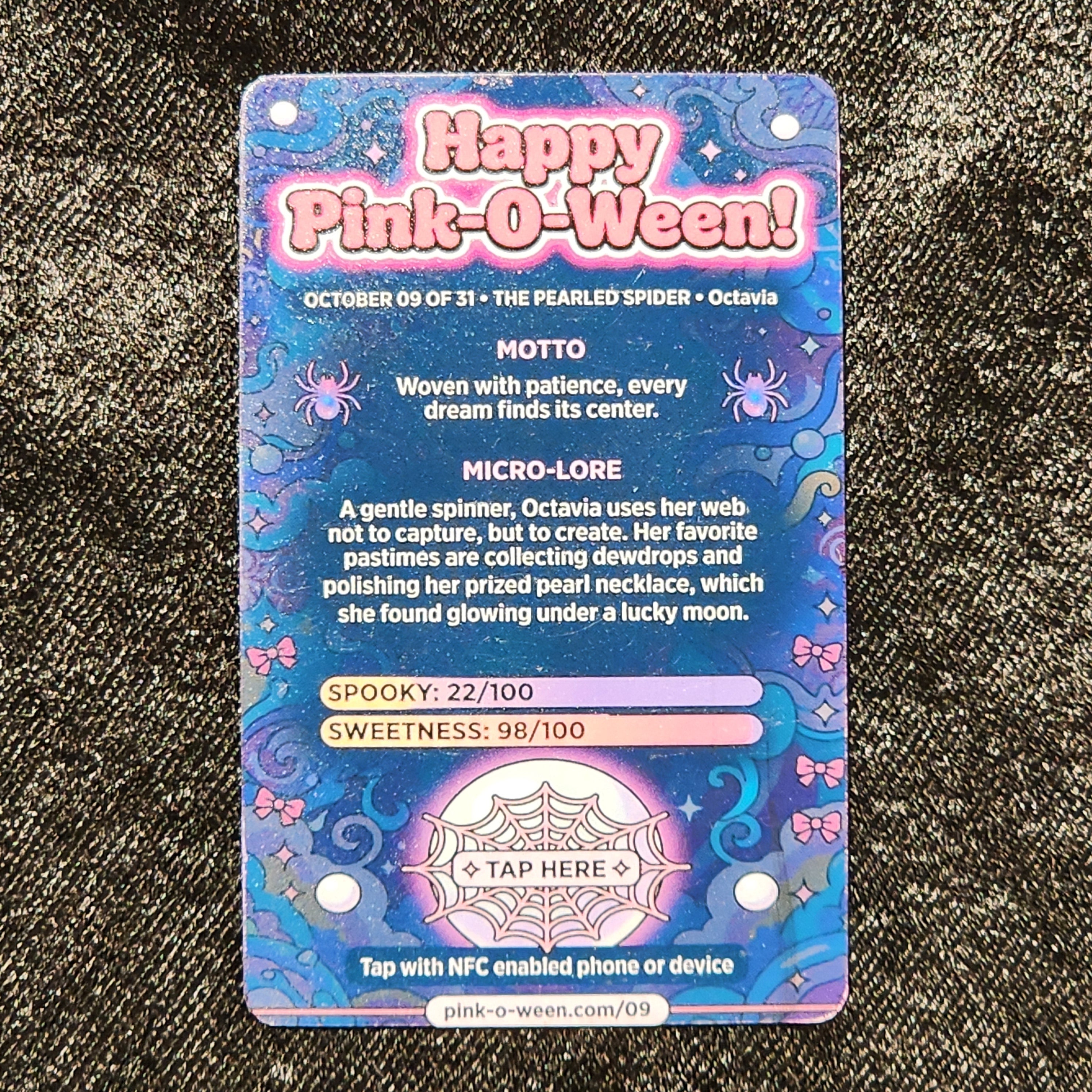 Tap Greeting Card NFC Video Pinkoween Octavia, The Pearled Spider (OCTOBER 09 OF 31) Real Card Back Photo