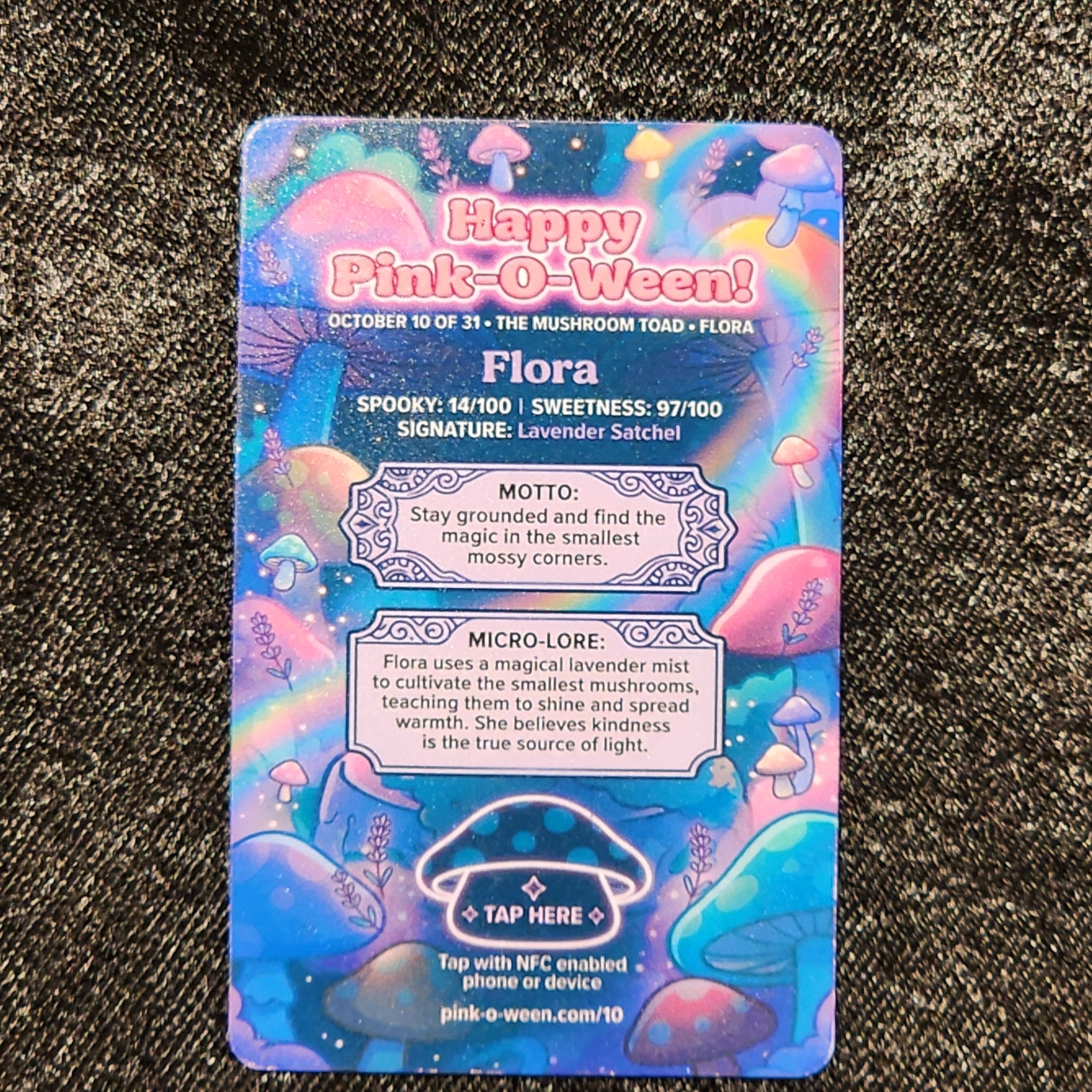 Tap Greeting Card NFC Video Pinkoween Flora, The Mushroom Toad (OCTOBER 10 OF 31) Real Card Back Photo