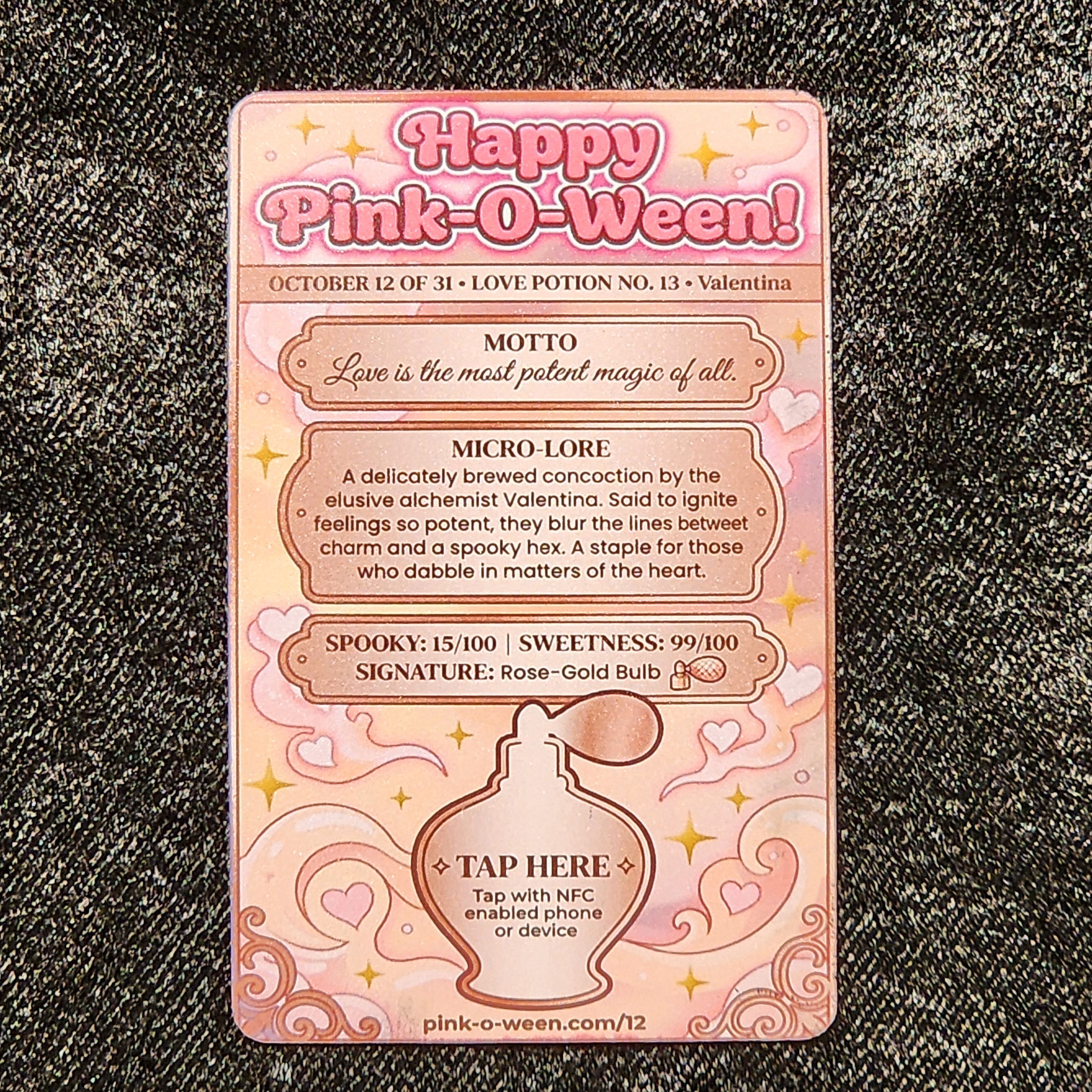 Tap Greeting Card NFC Video Pinkoween Valentina, Love Potion No. 13 (OCTOBER 12 OF 31) Real Card Back Photo