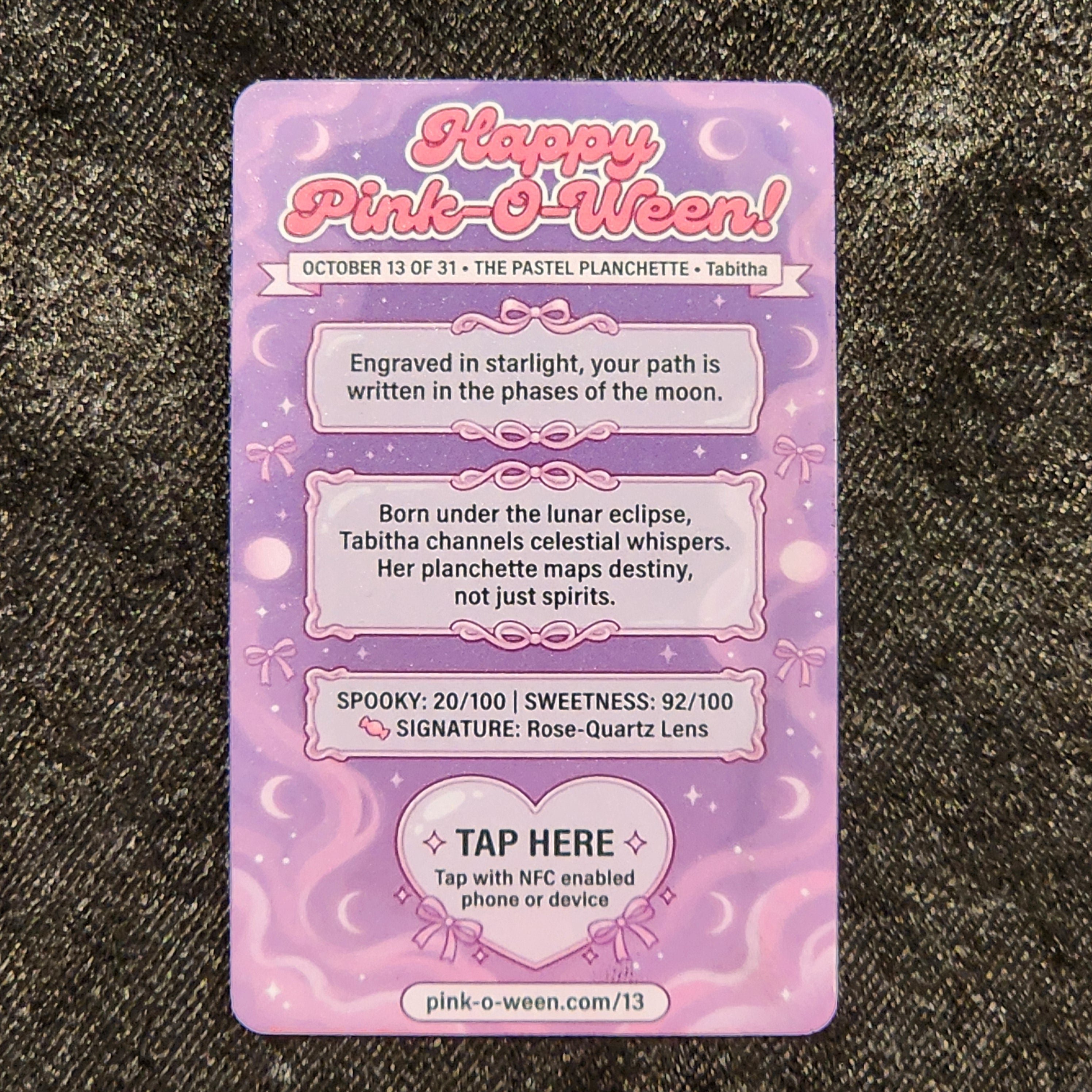Tap Greeting Card NFC Video Pinkoween Tabitha, The Pastel Planchette (OCTOBER 13 OF 31) Real Card Back Photo