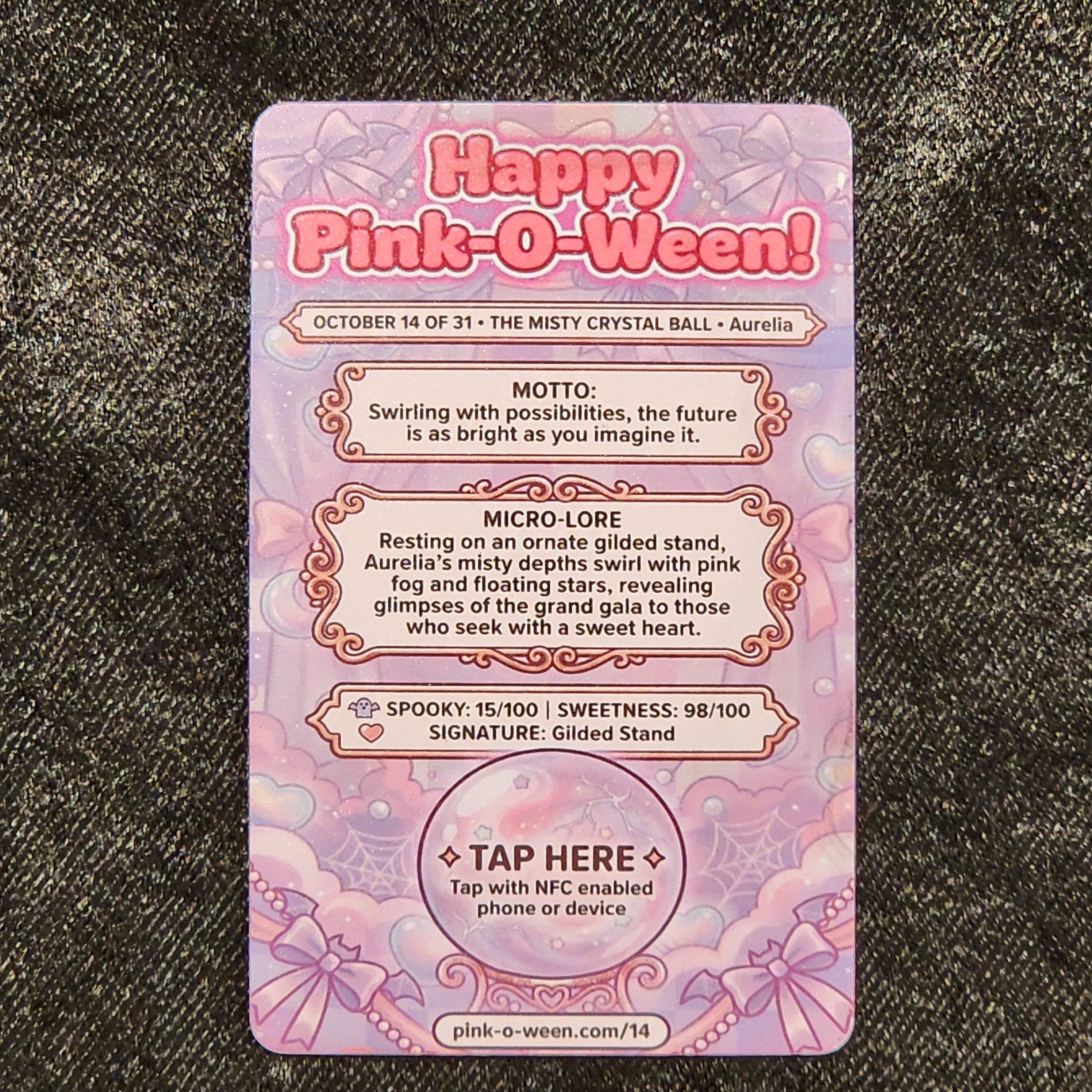 Tap Greeting Card NFC Video Pinkoween Aurelia, The Misty Crystal Ball (OCTOBER 14 OF 31) Real Card Back Photo