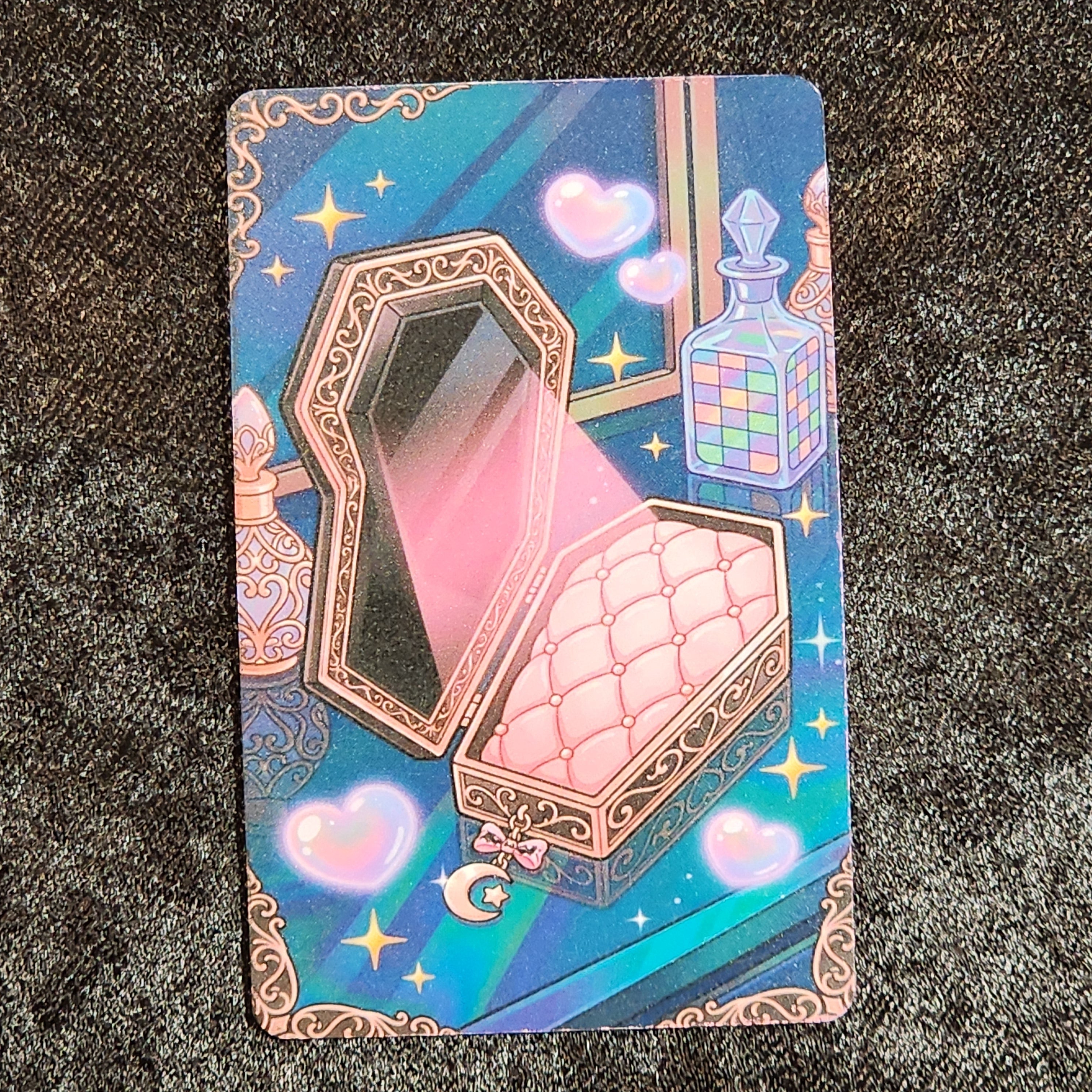 Tap Greeting Card NFC Video Pinkoween Lucinda, The Coffin Compact (OCTOBER 15 OF 31) Real Card Front Photo