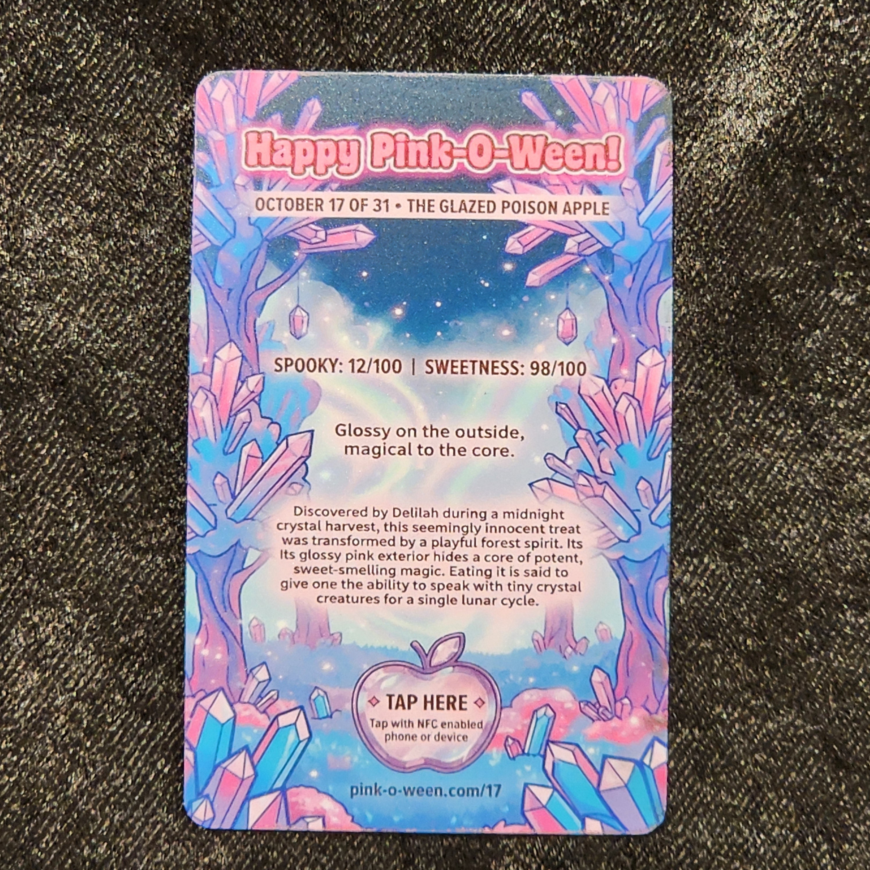 Tap Greeting Card NFC Video Pinkoween Delilah, The Glazed Poison Apple (OCTOBER 17 OF 31) Real Card Back Photo