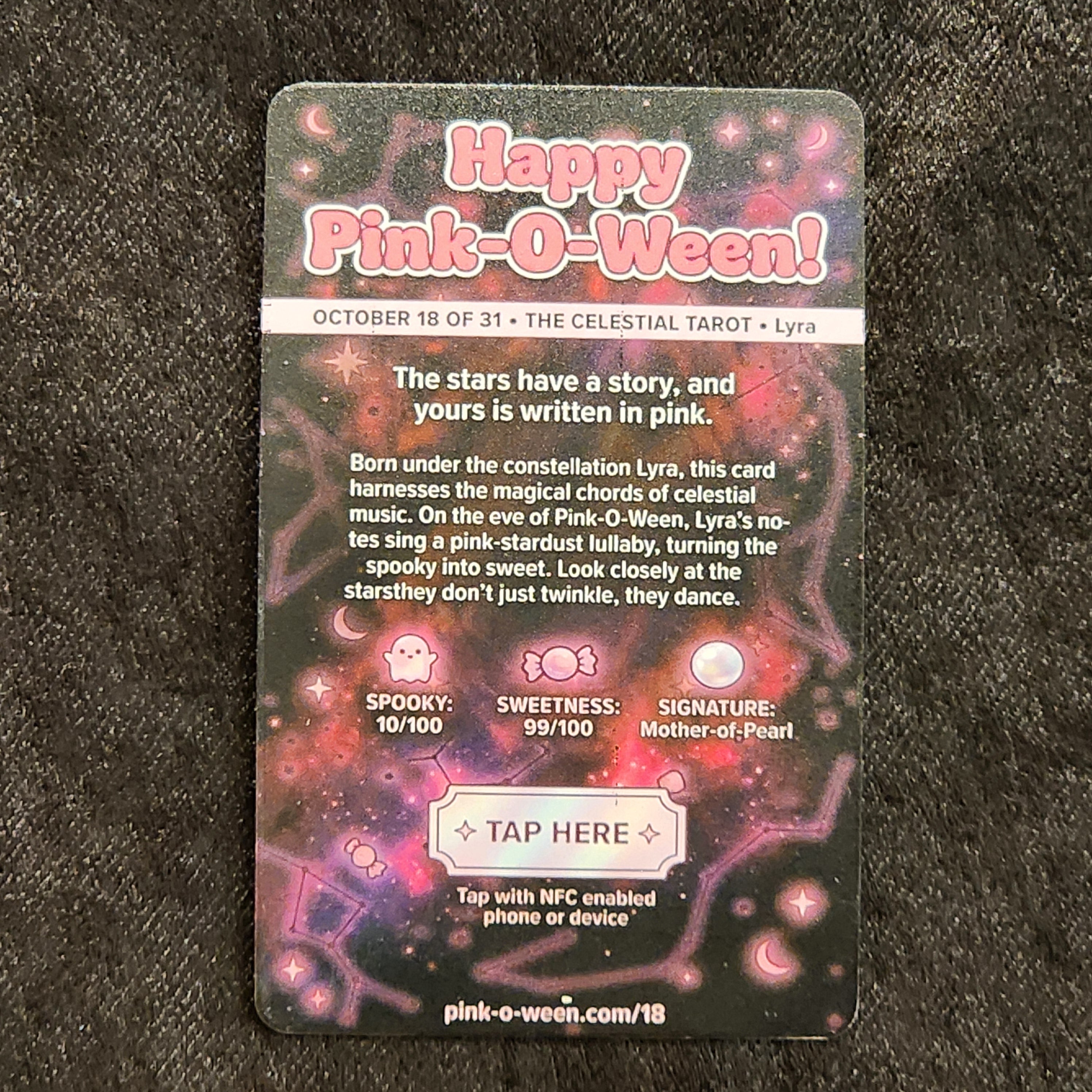 Tap Greeting Card NFC Video Pinkoween Lyra, The Celestial Tarot (OCTOBER 18 OF 31) Real Card Back Photo
