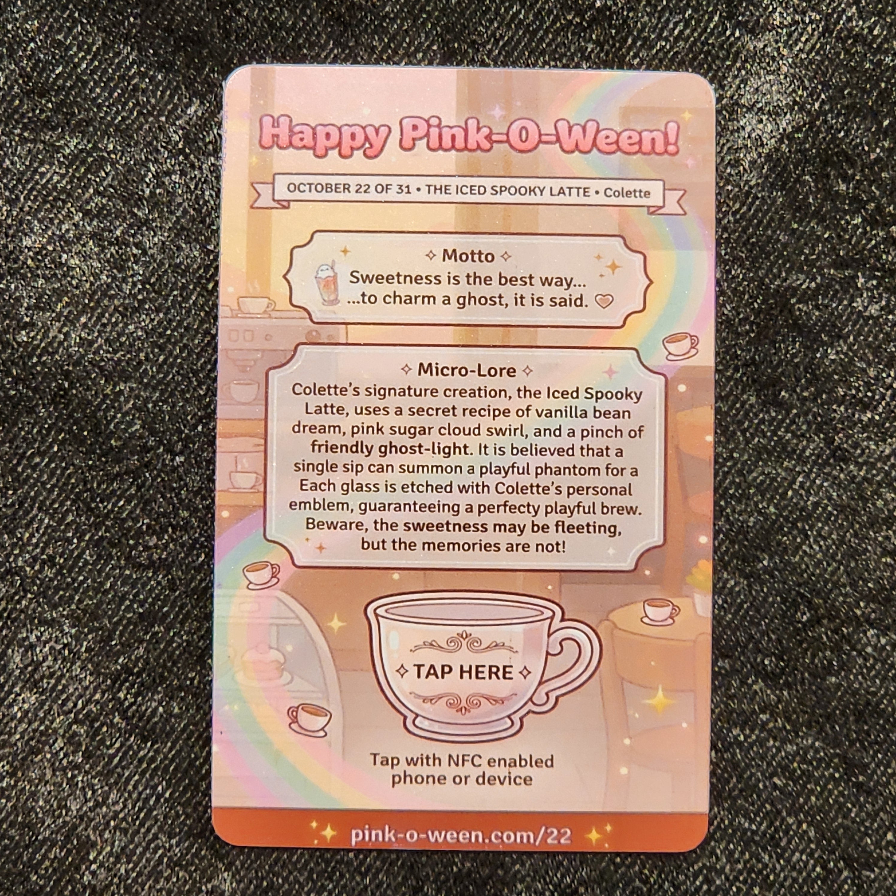 Tap Greeting Card NFC Video Pinkoween Colette, The Iced Spooky Latte (OCTOBER 22 OF 31) Real Card Back Photo
