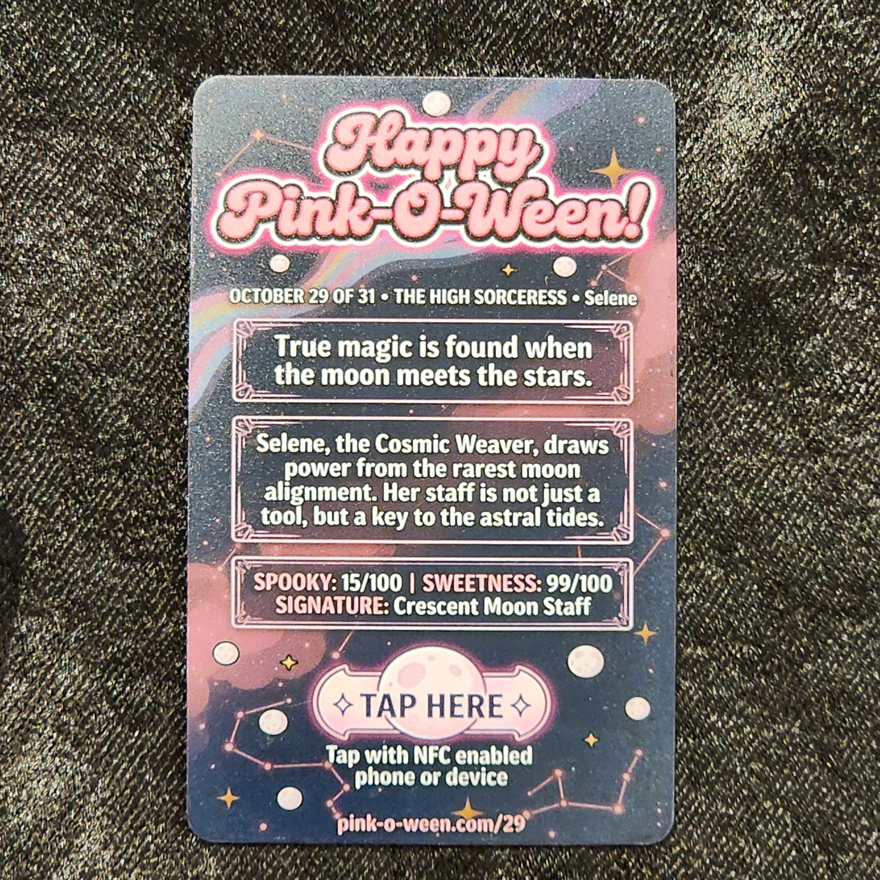 Tap Greeting Card NFC Video Pinkoween Selene, The High Sorceress (OCTOBER 29 OF 31) Real Card Back Photo