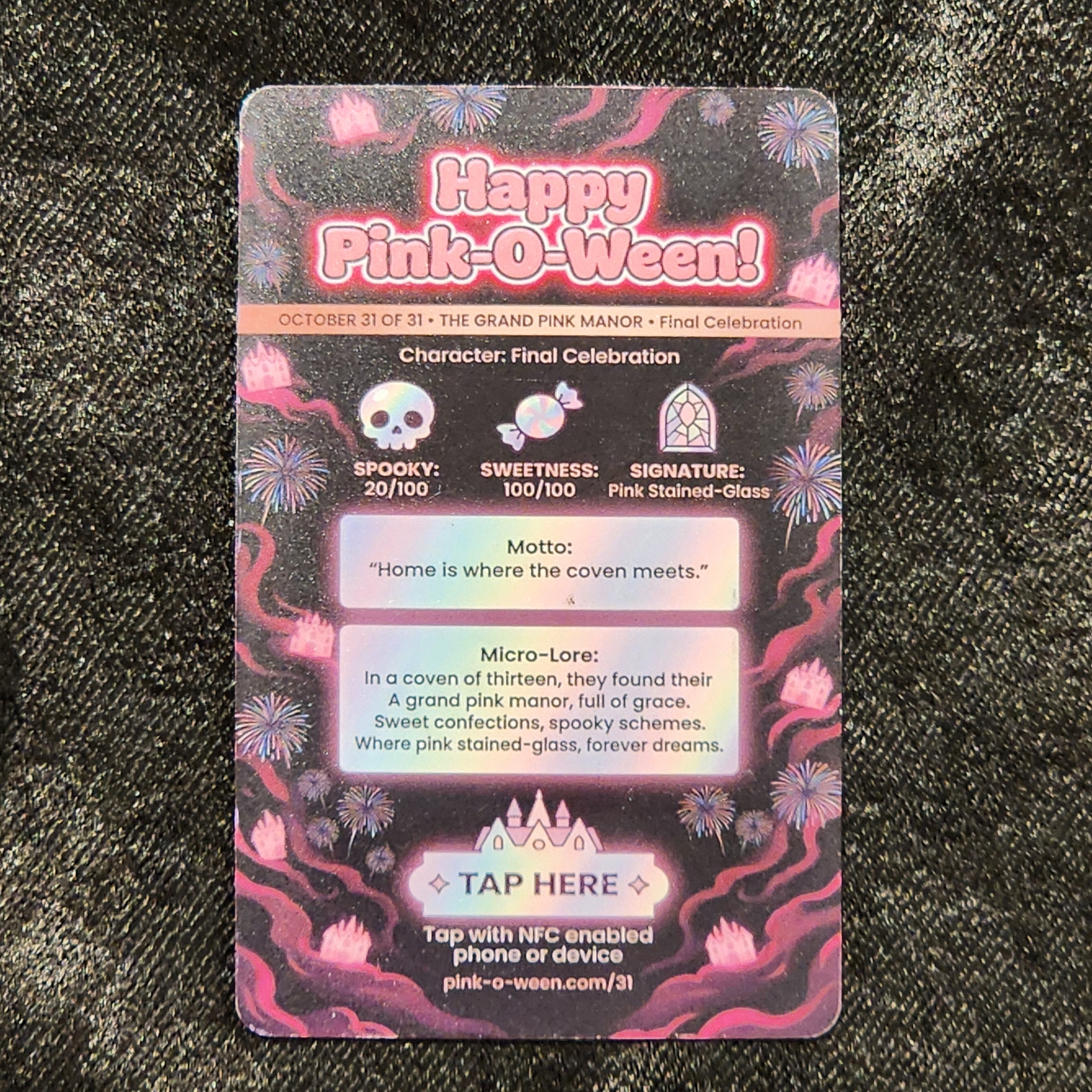 Tap Greeting Card NFC Video Pinkoween The Sovereign Manor & The Radiant Mirror (OCTOBER 31 OF 31) Real Card Back Photo